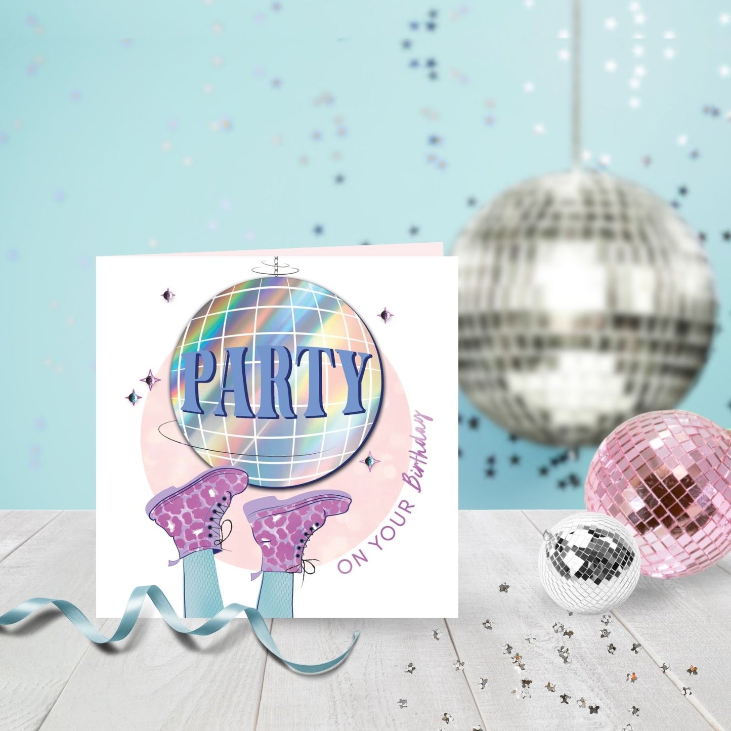 Party On Your Birthday Embellished Disco Ball Hand-Finished Birthday Card