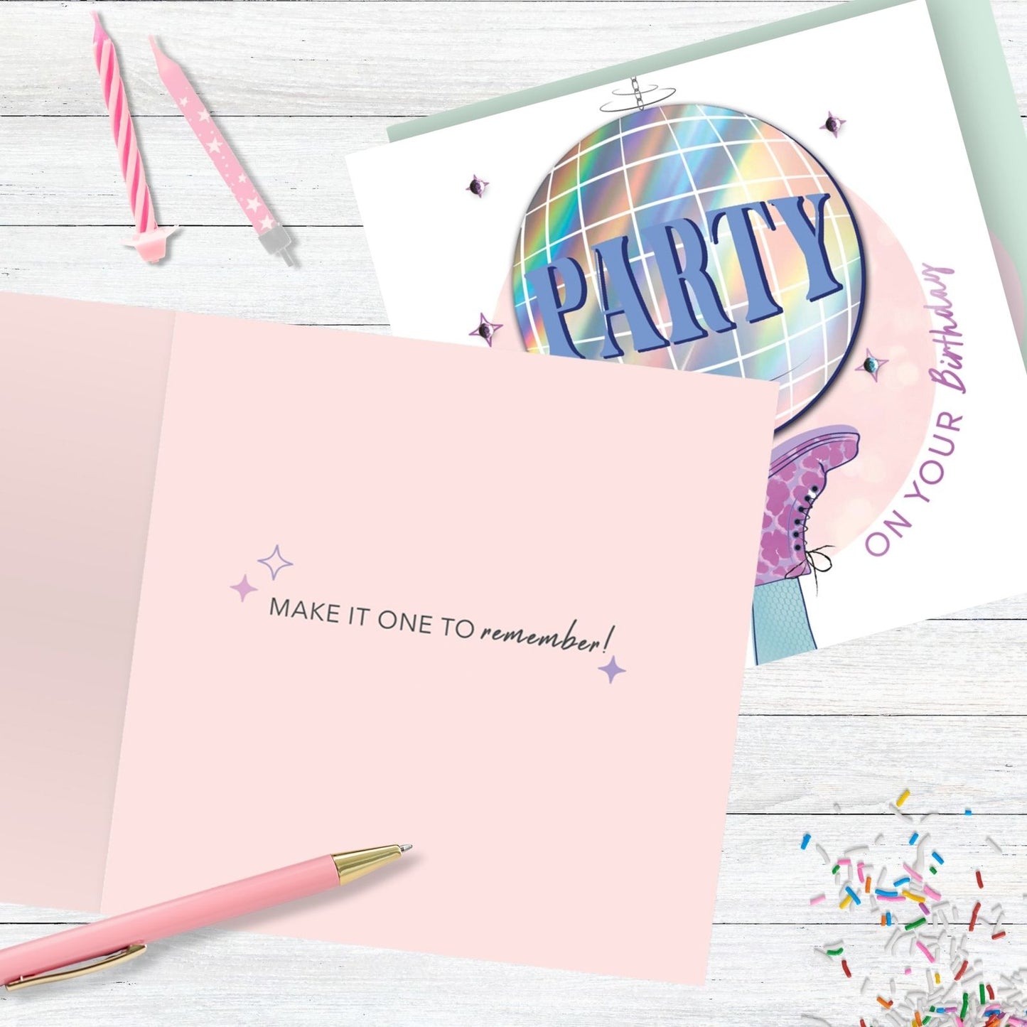 Party On Your Birthday Embellished Disco Ball Hand-Finished Birthday Card