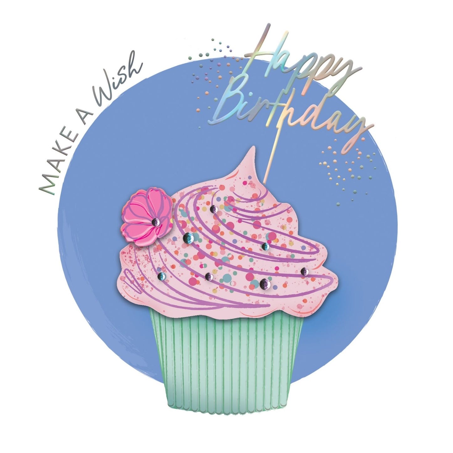 Make A Wish Embellished Cupcake Hand-Finished Birthday Card