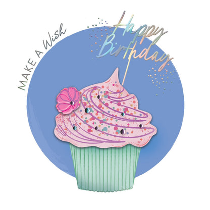 Make A Wish Embellished Cupcake Hand-Finished Birthday Card