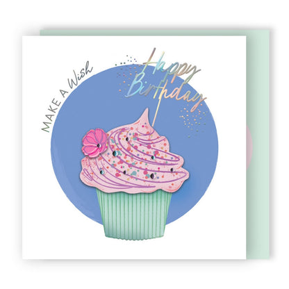 Make A Wish Embellished Cupcake Hand-Finished Birthday Card