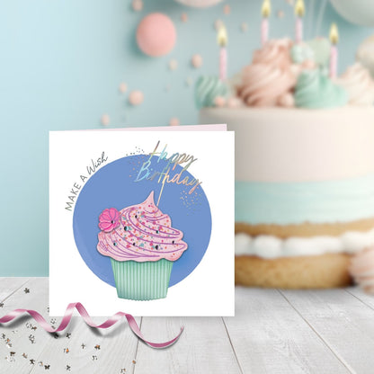 Make A Wish Embellished Cupcake Hand-Finished Birthday Card