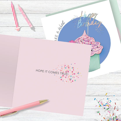 Make A Wish Embellished Cupcake Hand-Finished Birthday Card