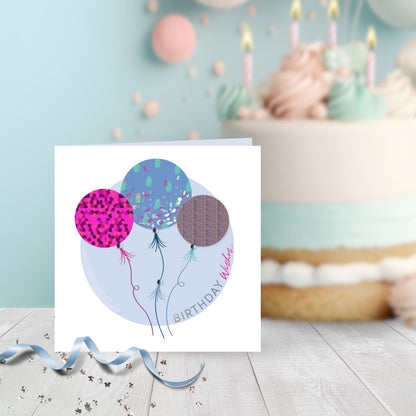 Birthday Wishes Embellished Balloons Hand-Finished Birthday Card
