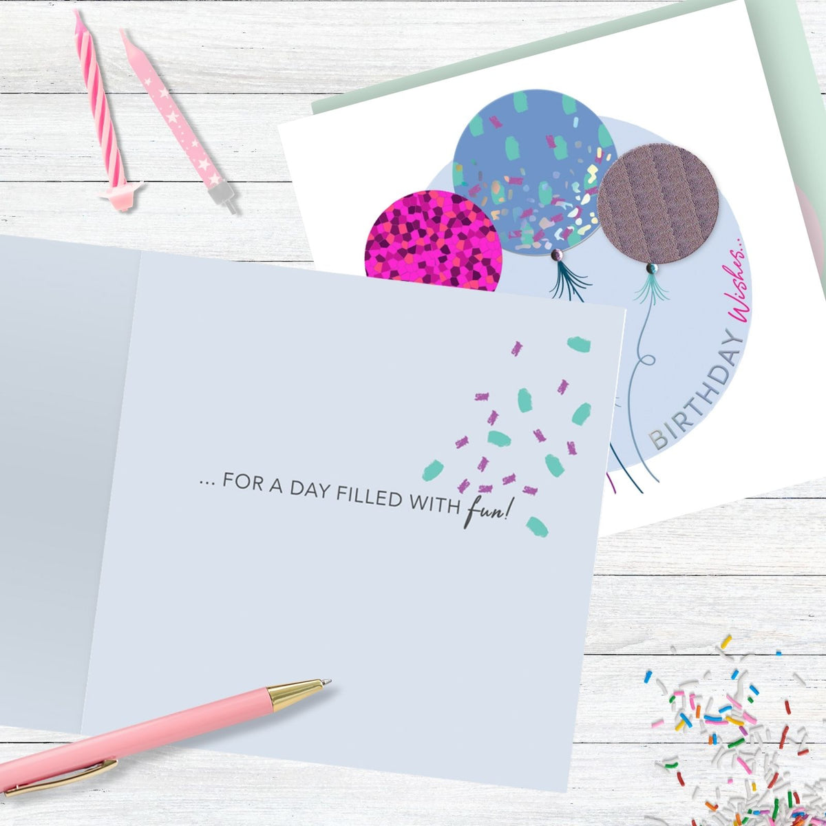 Birthday Wishes Embellished Balloons Hand-Finished Birthday Card