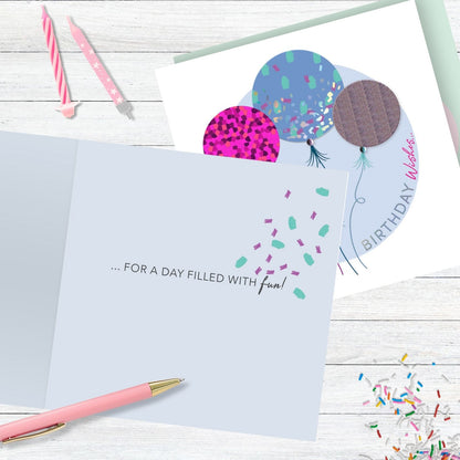 Birthday Wishes Embellished Balloons Hand-Finished Birthday Card
