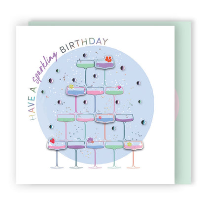 Sparkling Birthday Embellished Champagne Bubbles Hand-Finished Birthday Card