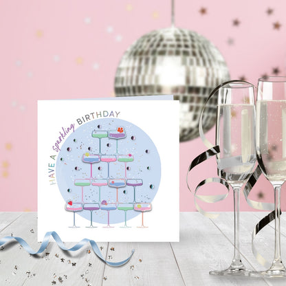 Sparkling Birthday Embellished Champagne Bubbles Hand-Finished Birthday Card