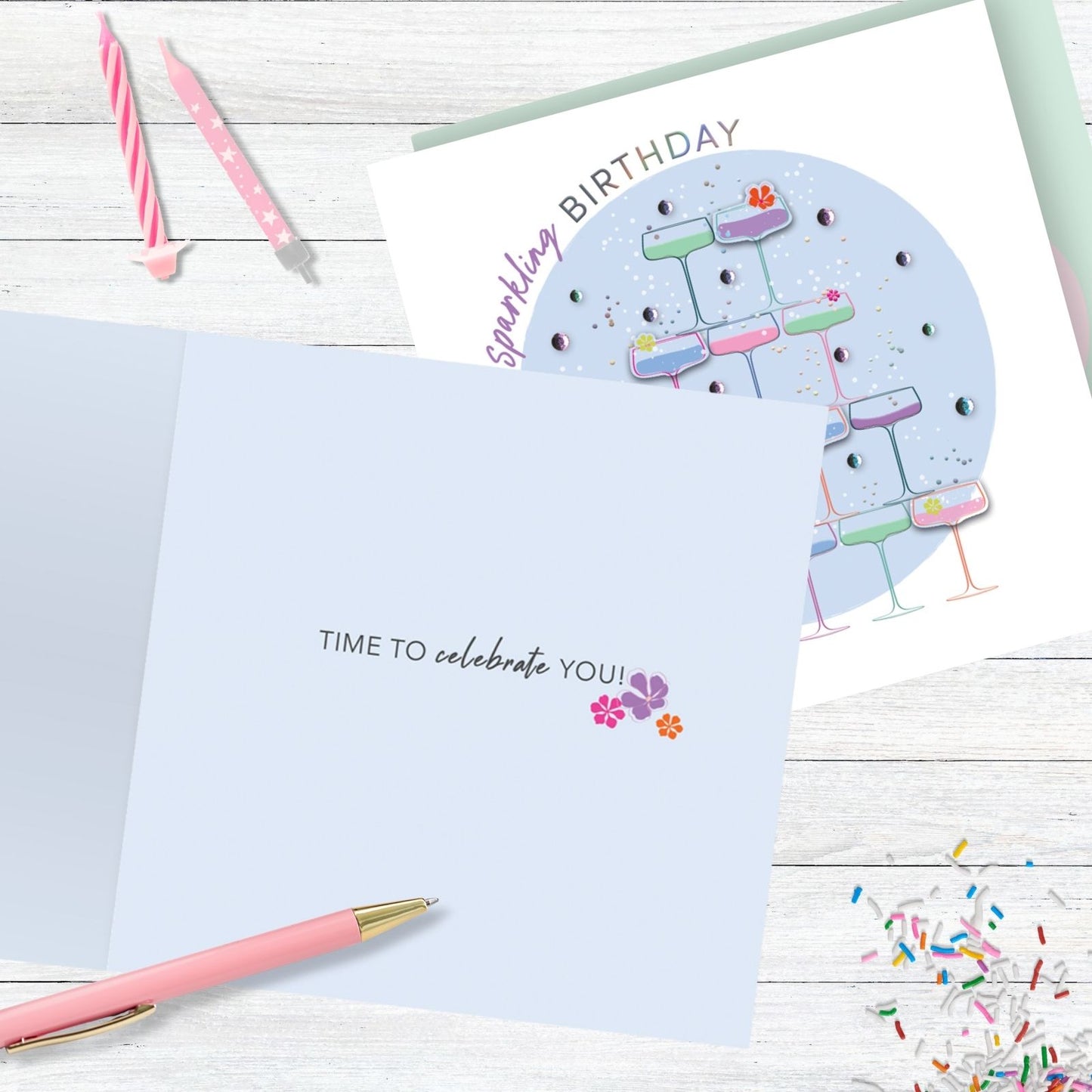 Sparkling Birthday Embellished Champagne Bubbles Hand-Finished Birthday Card