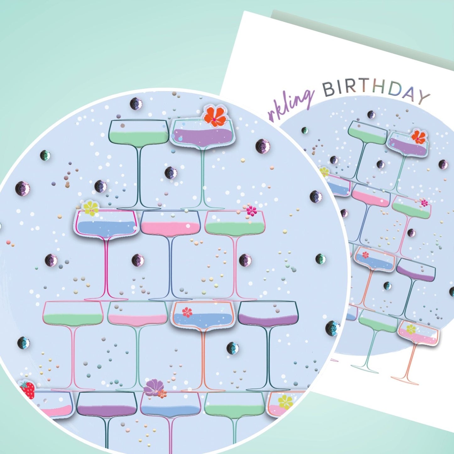 Sparkling Birthday Embellished Champagne Bubbles Hand-Finished Birthday Card