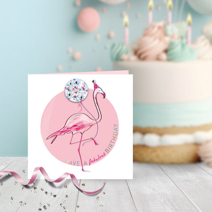 Have A Fabulous Birthday Embellished Flamingo Hand-Finished Birthday Card