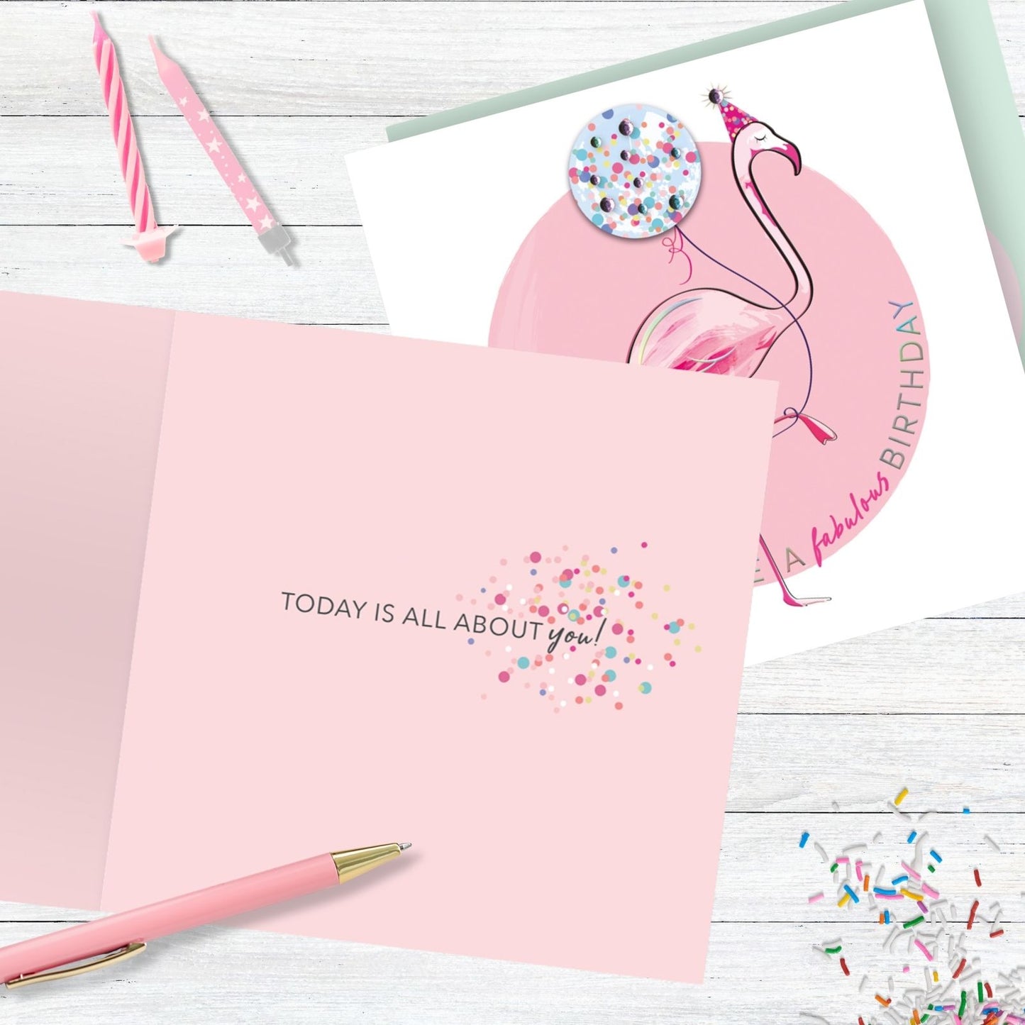 Have A Fabulous Birthday Embellished Flamingo Hand-Finished Birthday Card