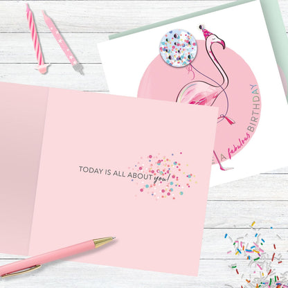 Have A Fabulous Birthday Embellished Flamingo Hand-Finished Birthday Card