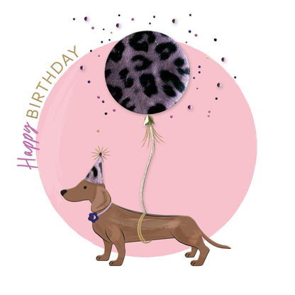 Happy Birthday Embellished Sausage Dog Balloon Hand-Finished Birthday Card