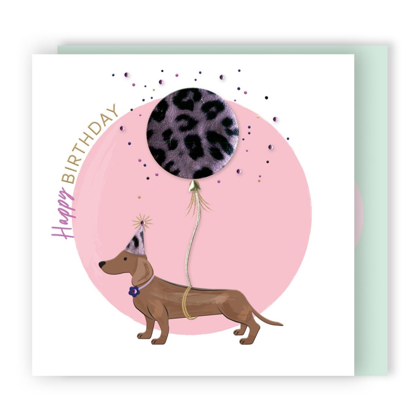 Happy Birthday Embellished Sausage Dog Balloon Hand-Finished Birthday Card