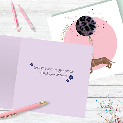 Happy Birthday Embellished Sausage Dog Balloon Hand-Finished Birthday Card