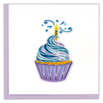 Quilling Blue Cupcake With Candle Make a Wish! Hand-Finished Art Greeting Card