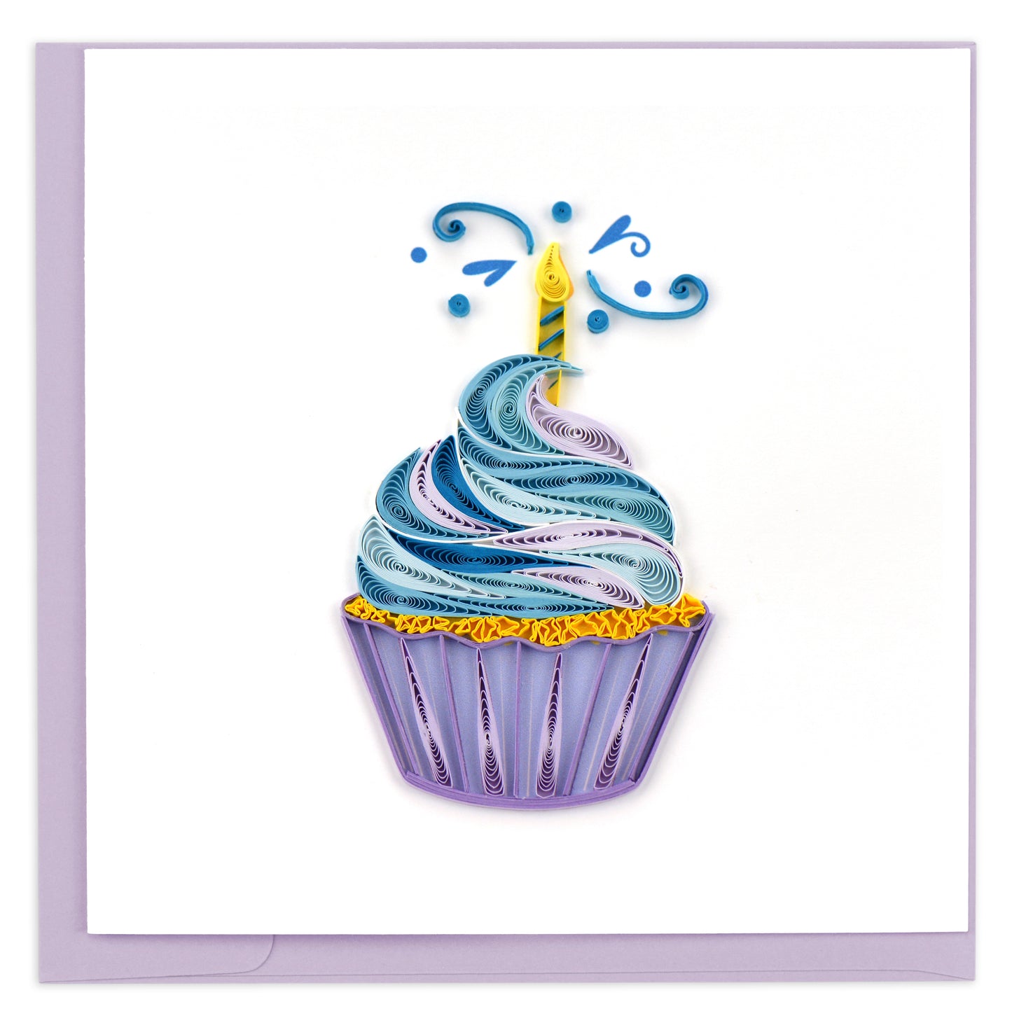 Quilling Blue Cupcake With Candle Make a Wish! Hand-Finished Art Greeting Card