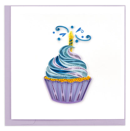 Quilling Blue Cupcake With Candle Make a Wish! Hand-Finished Art Greeting Card