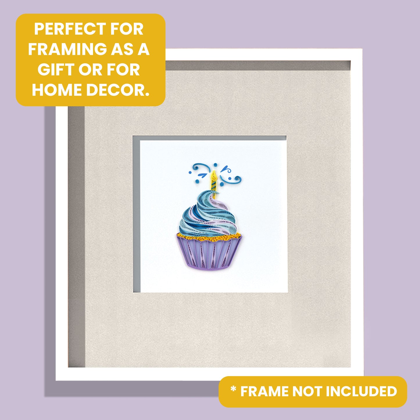 Quilling Blue Cupcake With Candle Make a Wish! Hand-Finished Art Greeting Card