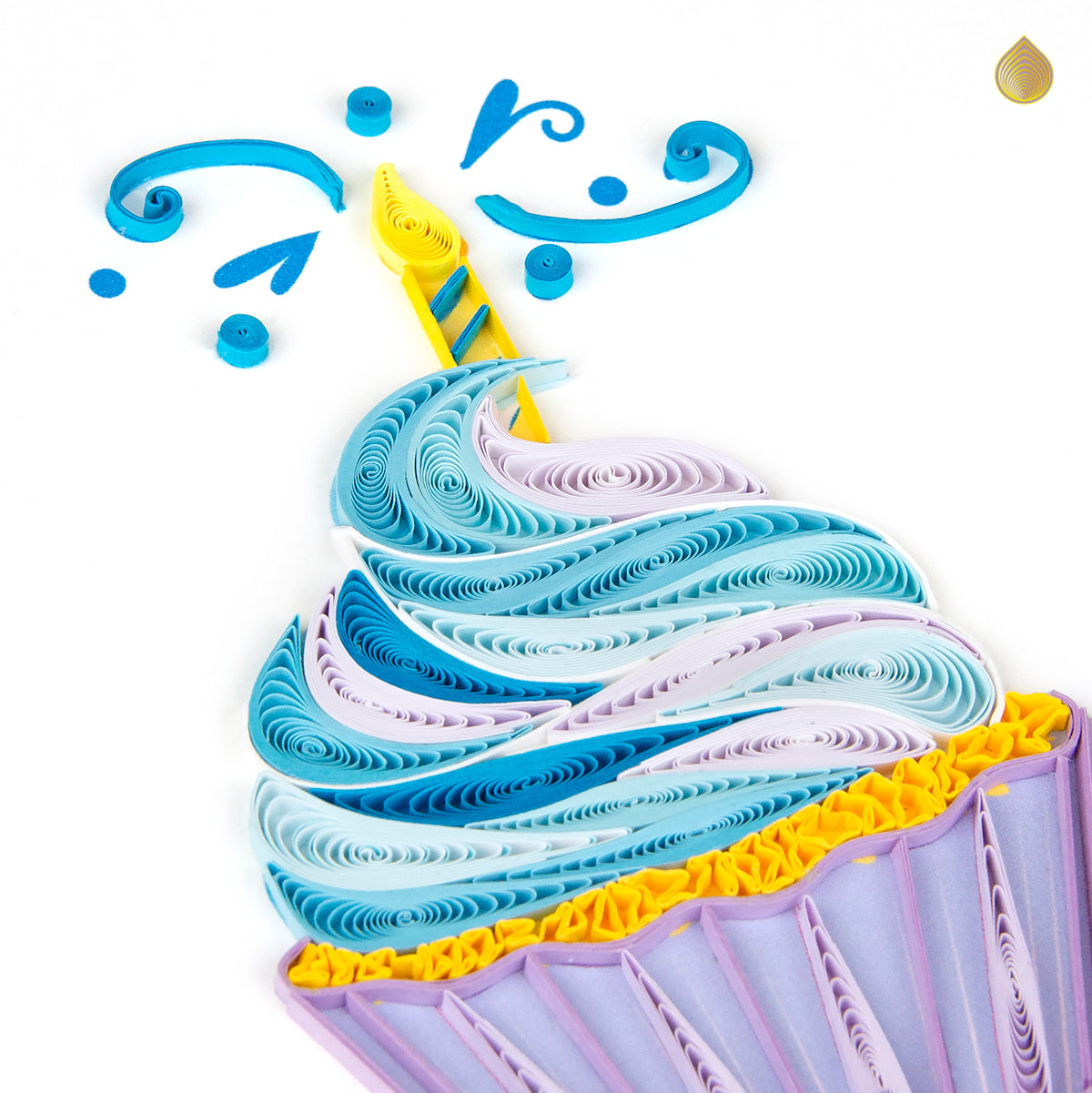 Quilling Blue Cupcake With Candle Make a Wish! Hand-Finished Art Greeting Card