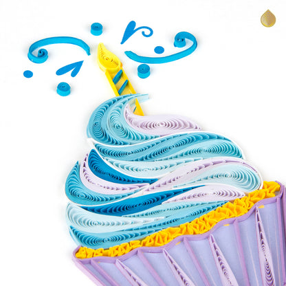 Quilling Blue Cupcake With Candle Make a Wish! Hand-Finished Art Greeting Card
