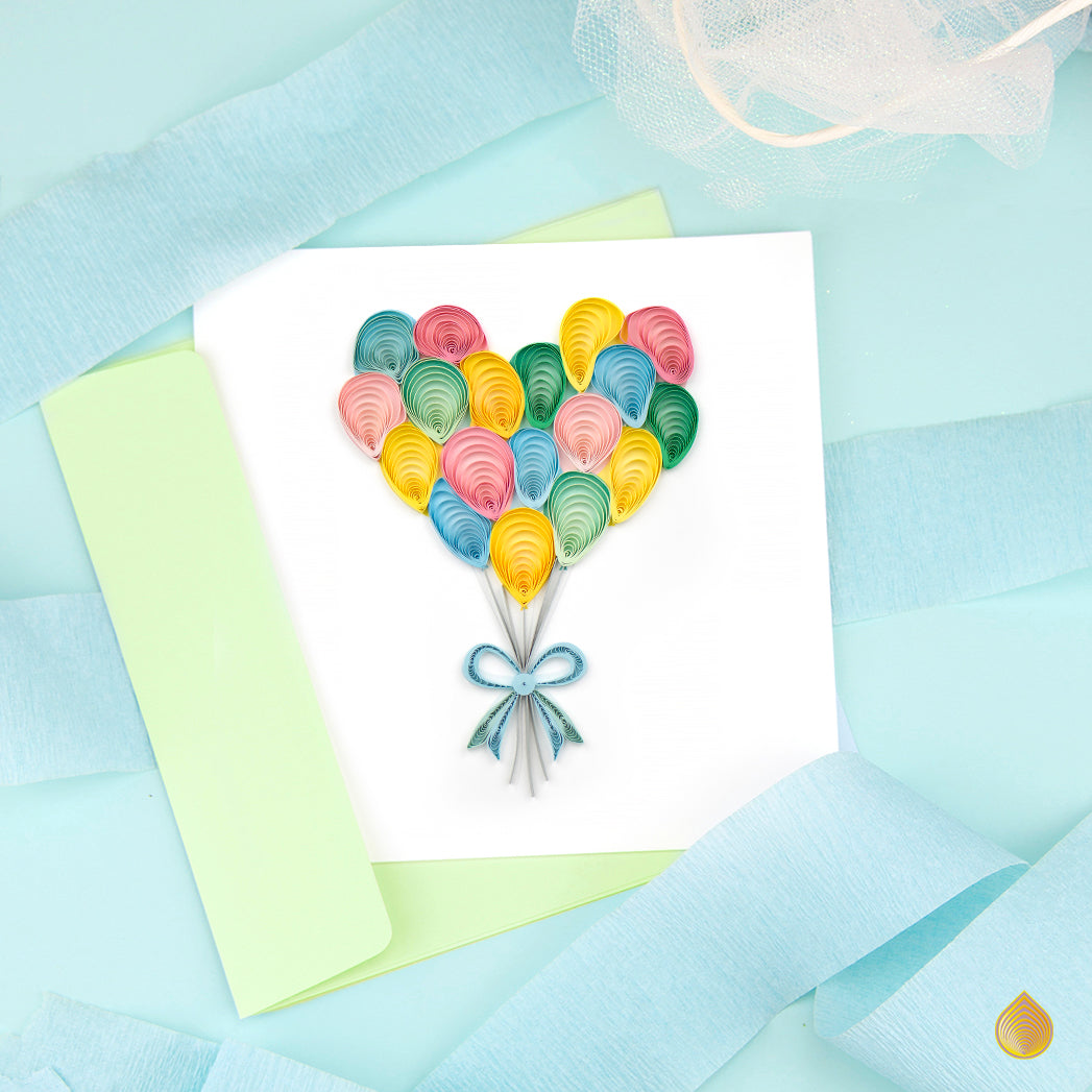 Quilling Colourful Heart Balloons Love Balloons! Hand-Finished Art Greeting Card