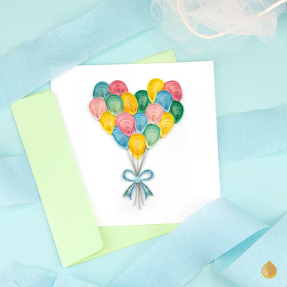 Quilling Colourful Heart Balloons Love Balloons! Hand-Finished Art Greeting Card