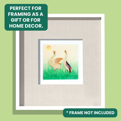 Quilling Two Cranes Sunset Landscape Hand-Finished Art Greeting Card