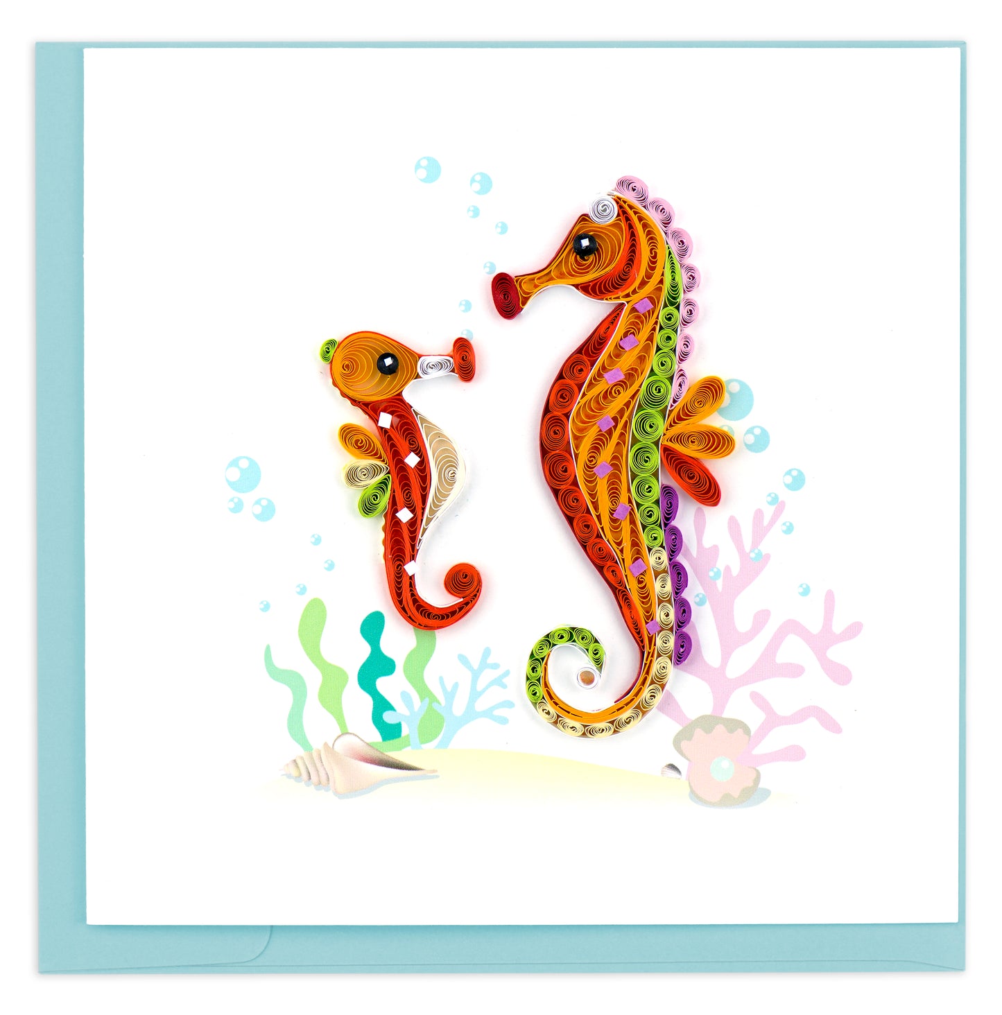 Quilling Sea Horses Ocean Beauty Hand-Finished Art Greeting Card