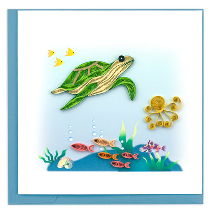 Quilling Green Sea Turtle Sea Safari Adventure Hand-Finished Art Greeting Card