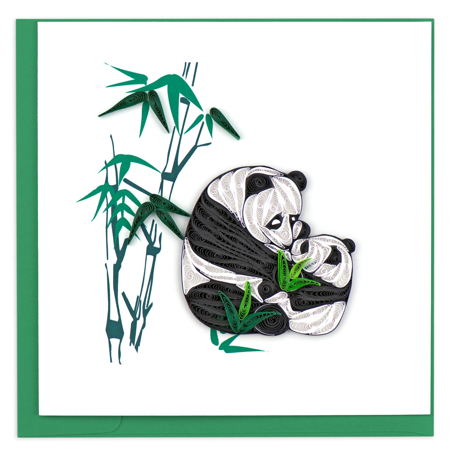 Quilling Pandas Eating Bamboo Cute Baby Bear Hand-Finished Art Greeting Card