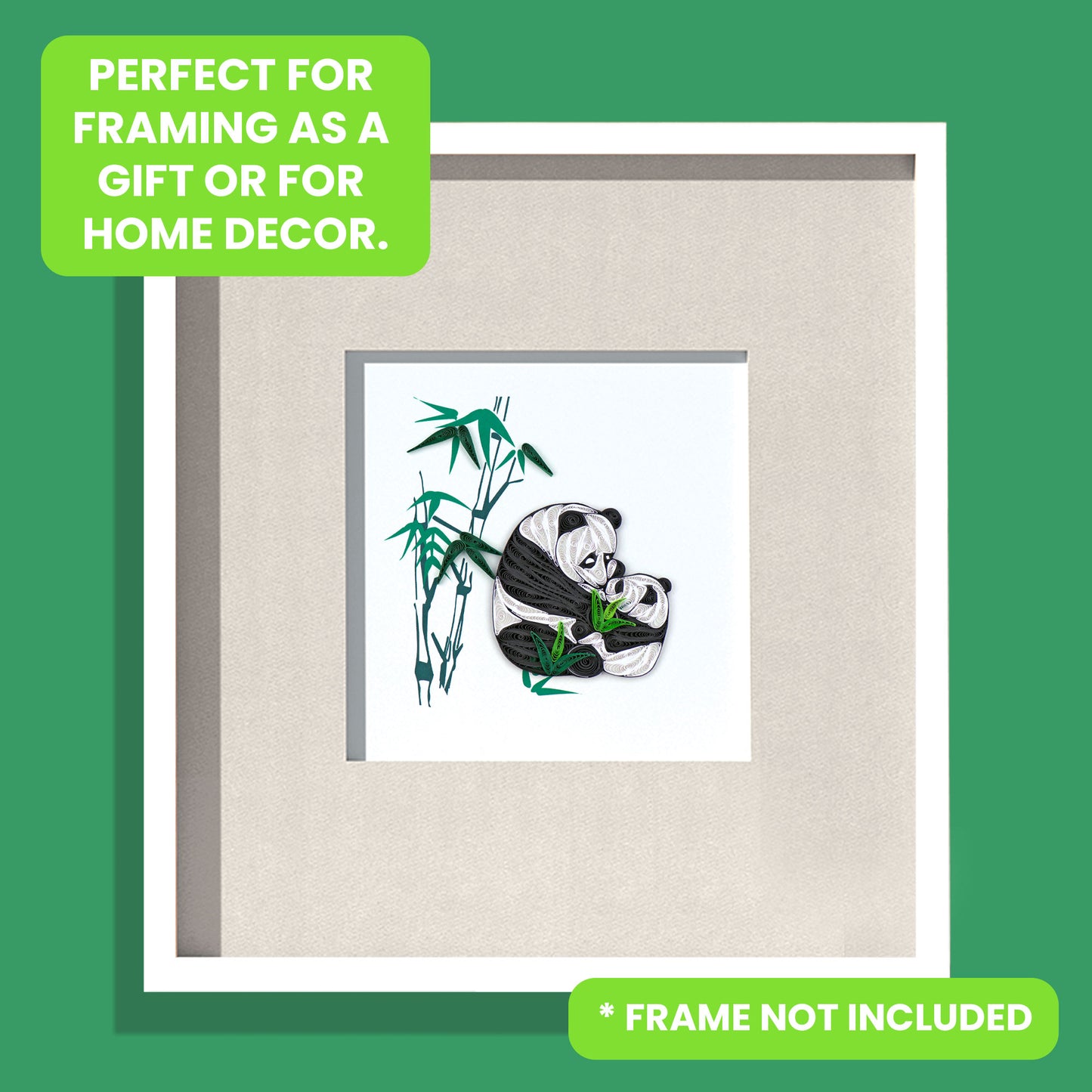 Quilling Pandas Eating Bamboo Cute Baby Bear Hand-Finished Art Greeting Card