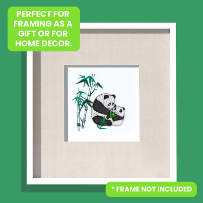 Quilling Pandas Eating Bamboo Cute Baby Bear Hand-Finished Art Greeting Card