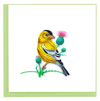 Quilling American Goldfinch Goldie On Thistle Hand-Finished Art Greeting Card