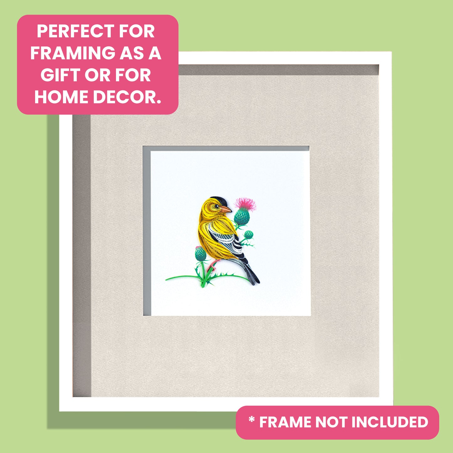 Quilling American Goldfinch Goldie On Thistle Hand-Finished Art Greeting Card