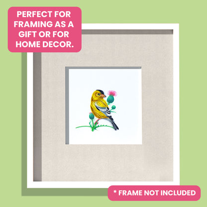 Quilling American Goldfinch Goldie On Thistle Hand-Finished Art Greeting Card