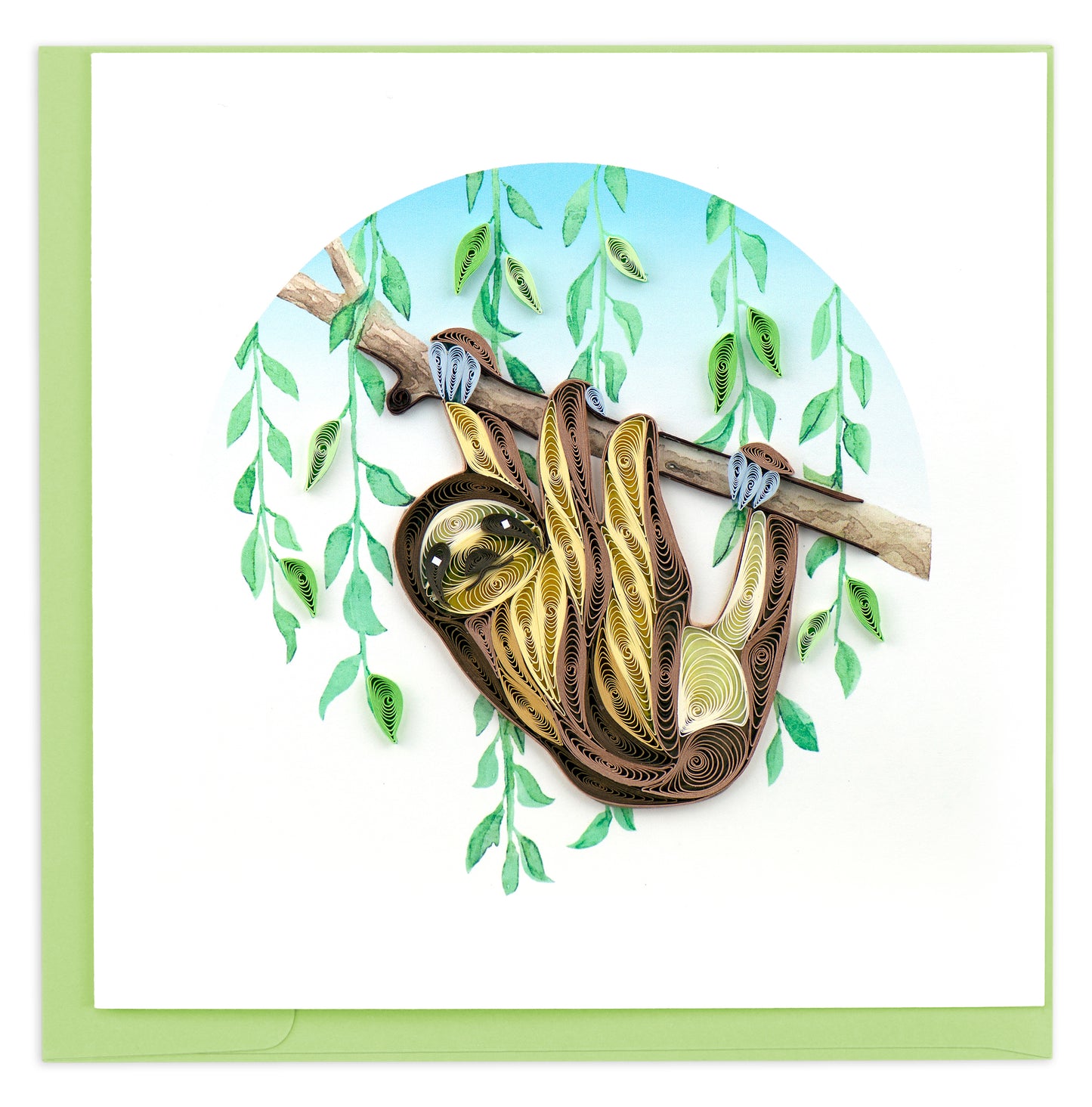 Quilling Sloth On A Branch Lazy Leaf Lounger Hand-Finished Art Greeting Card