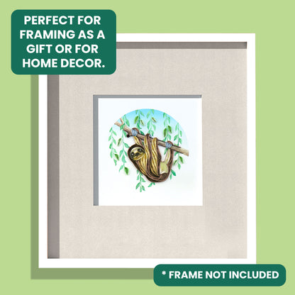 Quilling Sloth On A Branch Lazy Leaf Lounger Hand-Finished Art Greeting Card