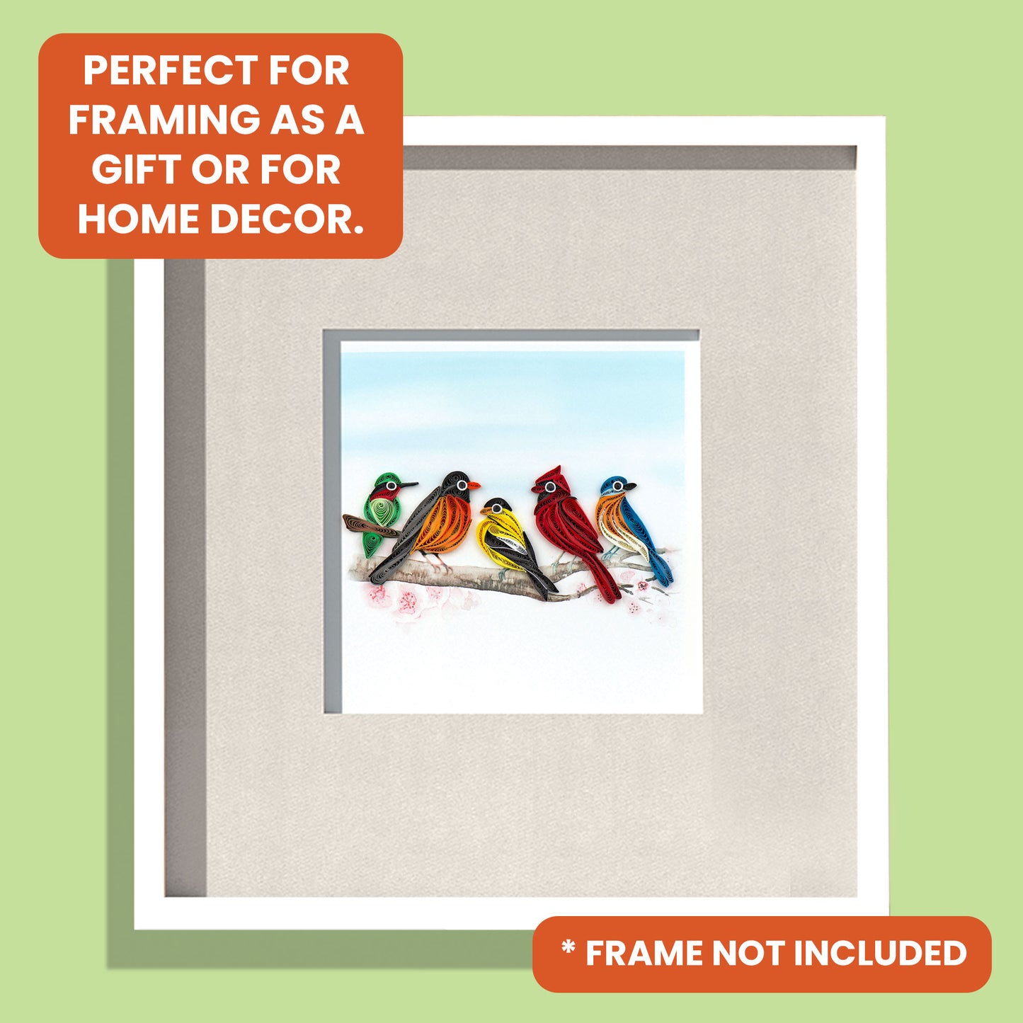 Quilling Five Colourful Perched Songbirds Birdy Band Hand-Finished Greeting Card