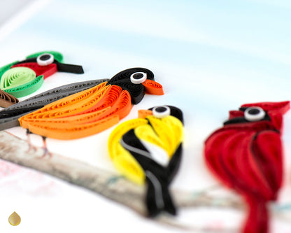 Quilling Five Colourful Perched Songbirds Birdy Band Hand-Finished Greeting Card