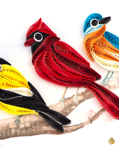 Quilling Five Colourful Perched Songbirds Birdy Band Hand-Finished Greeting Card