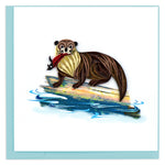 Quilling Brown Otter Fisherman's Friend Hand-Finished Art Greeting Card