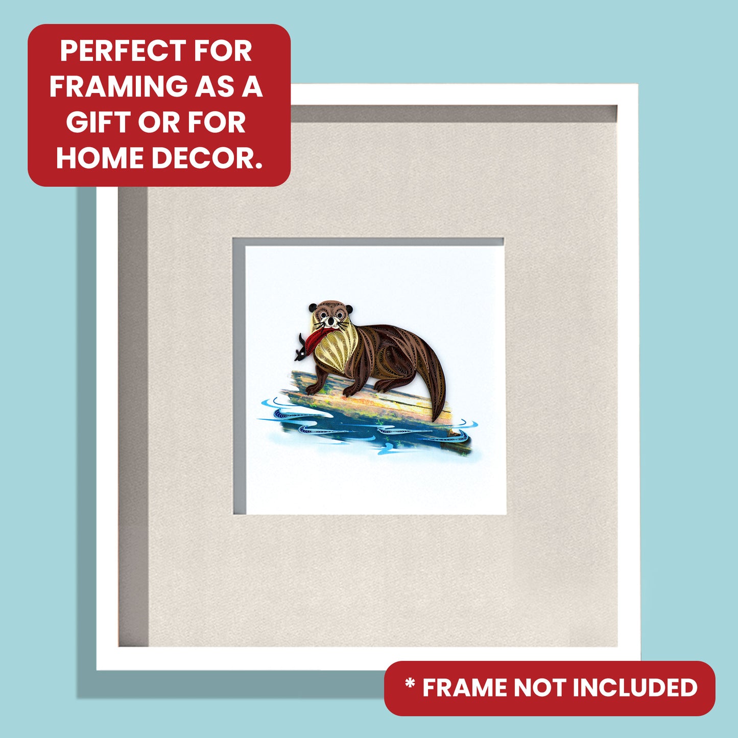 Quilling Brown Otter Fisherman's Friend Hand-Finished Art Greeting Card