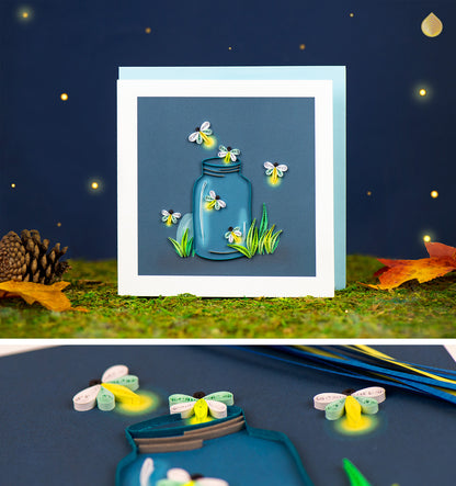 Quilling Fireflies Escaping A Jar Fireflies Fly Free Hand-Finished Greeting Card