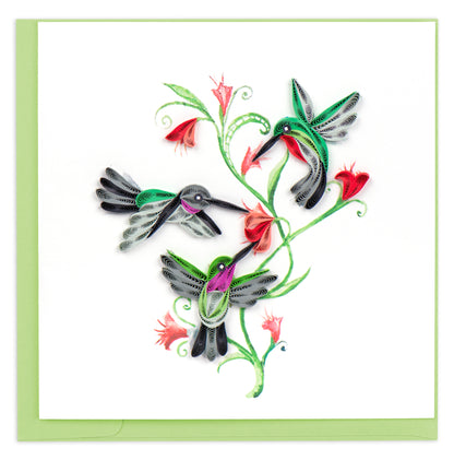 Quilling Hummingbird Trio Hummingbird Heaven Hand-Finished Art Greeting Card