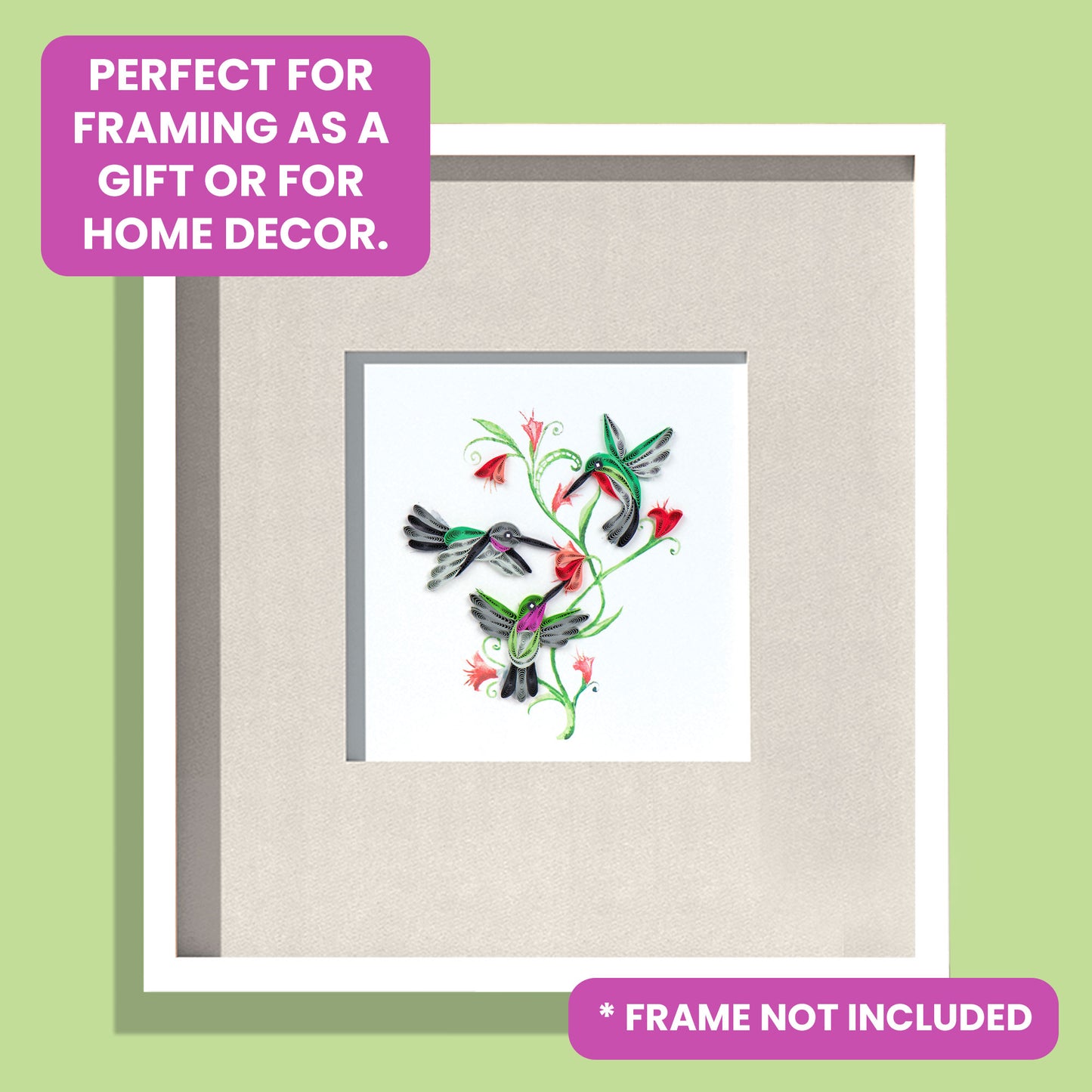 Quilling Hummingbird Trio Hummingbird Heaven Hand-Finished Art Greeting Card