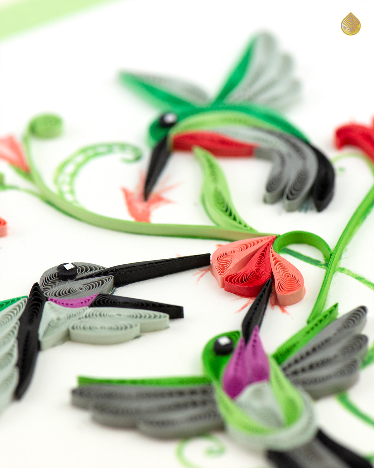 Quilling Hummingbird Trio Hummingbird Heaven Hand-Finished Art Greeting Card