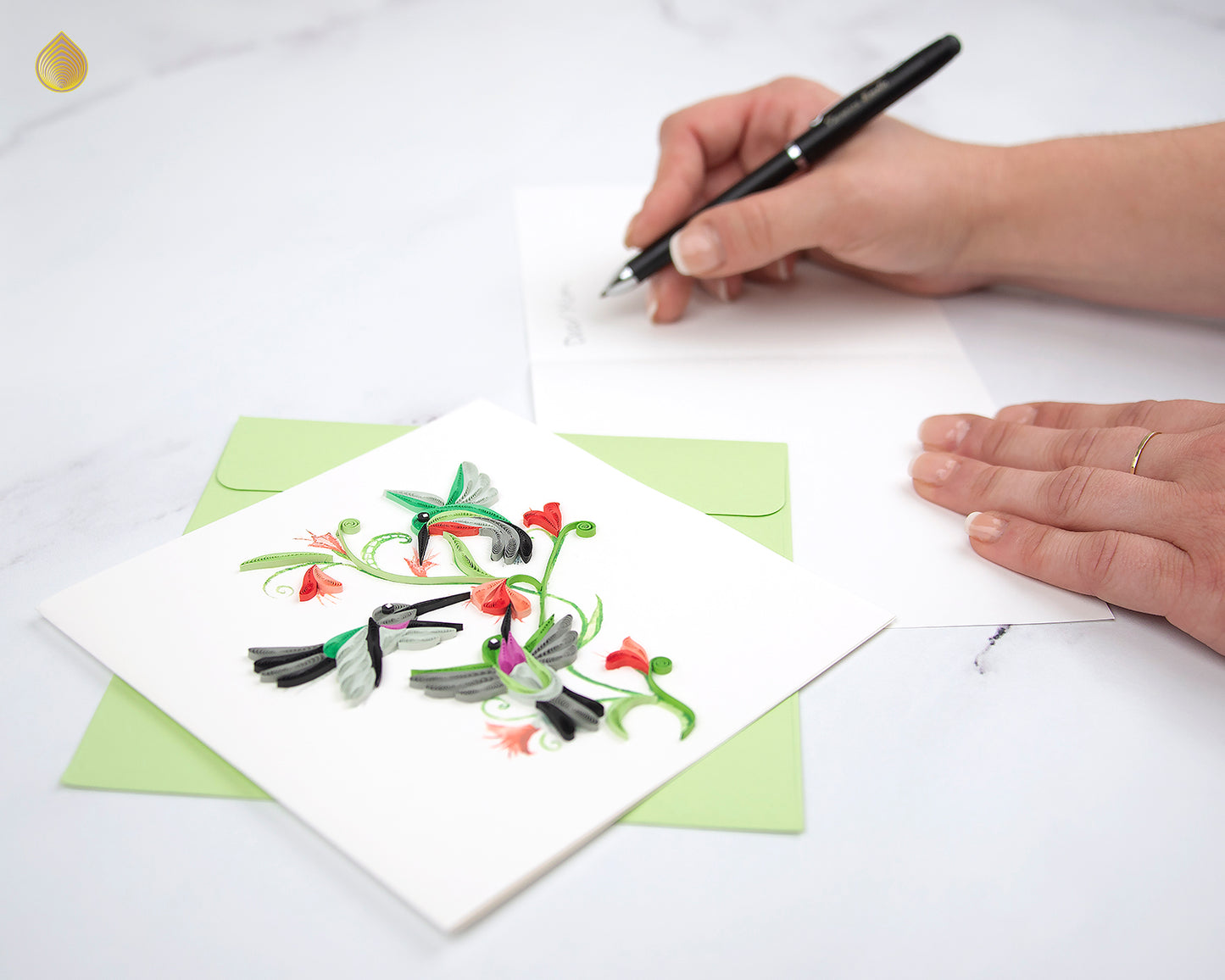 Quilling Hummingbird Trio Hummingbird Heaven Hand-Finished Art Greeting Card