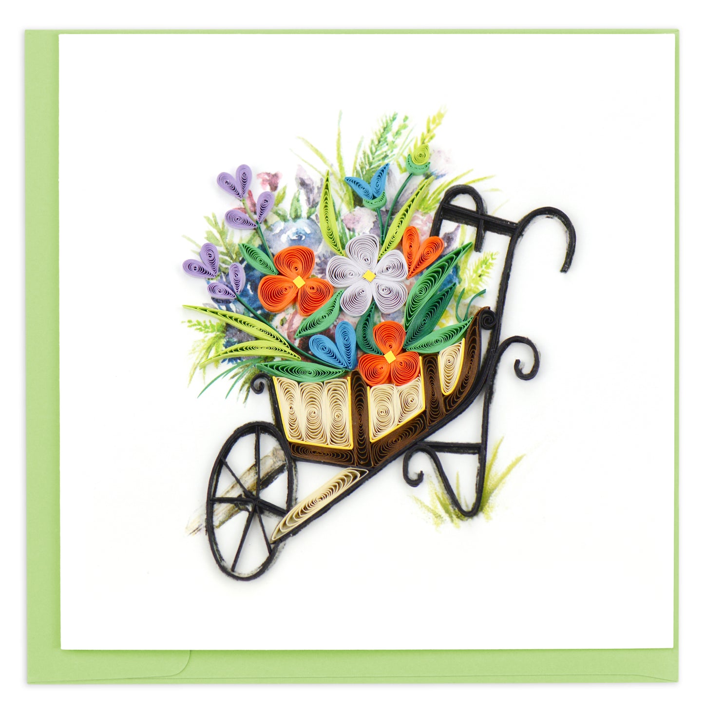 Quilling Wheelbarrow Flowers Rainbow Garden Hand-Finished Art Greeting Card